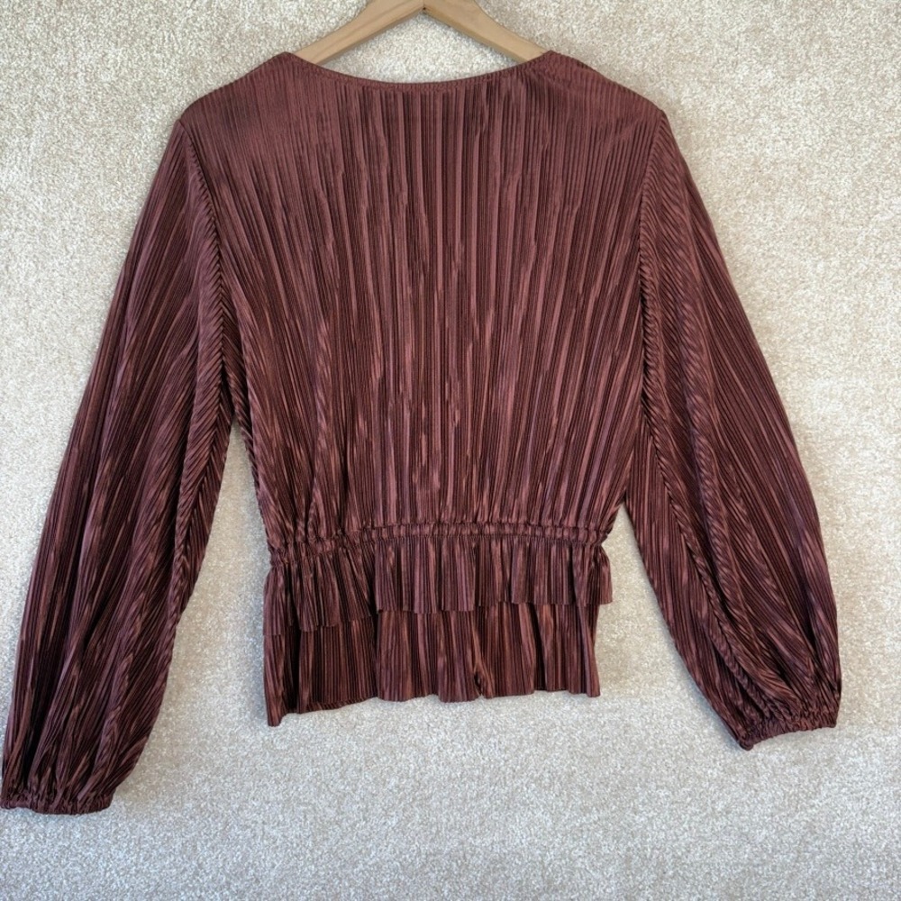 ZARA Brown Blouse Top Size Small Pleated Work Special Occassion - Picture 8 of 8